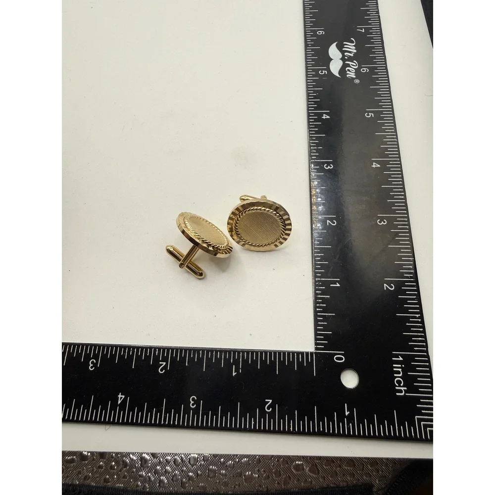 Vintage Swank Gold Tone Round Textured Sunburst‎ Rope Border Cufflinks Mens
